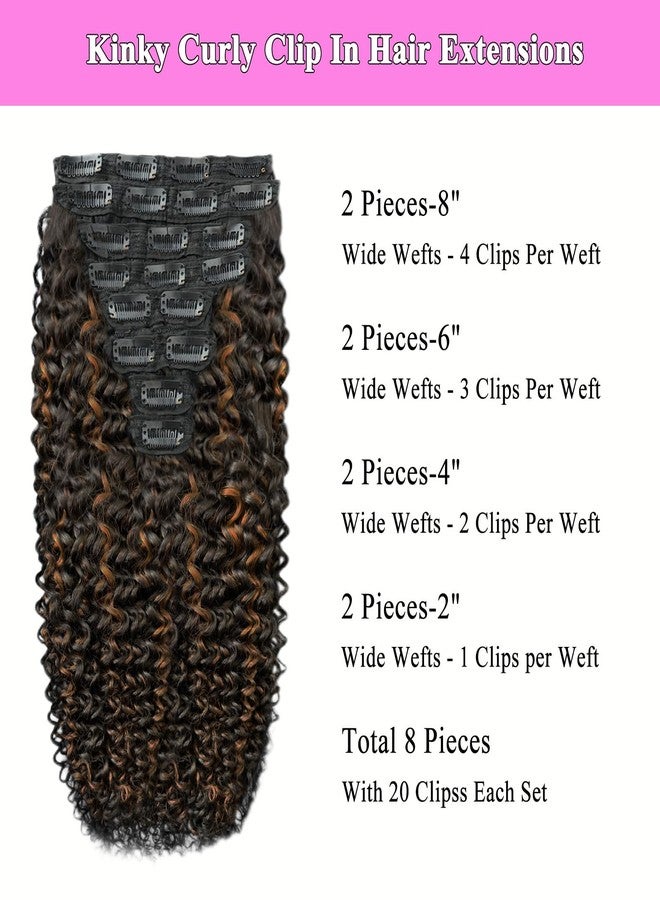 Rolisy Kinky Curly Clip In Hair Extensions Human Hair Curly Hair Extensions Clip In Human Hair for Balck Women 3C 4A Afro Kinky Curly Hair Clip Ins Soft Brazilian Remy Hair Thick Ends P1B/30 14inch 8pcs - Image 2